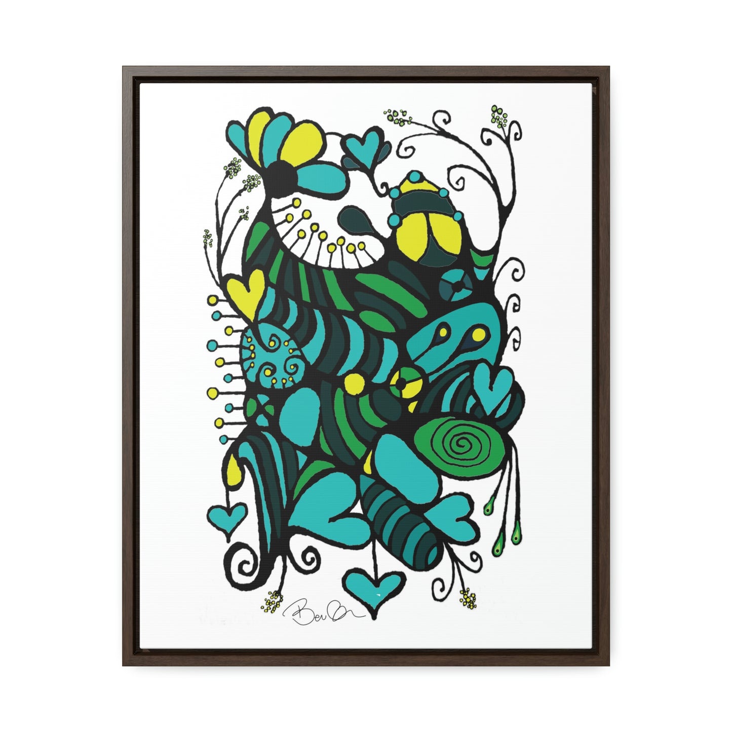 Gallery Canvas Wraps - "Garden of Serenity" - Framed Doodle Painting with Hidden Heart